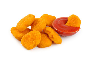 Nuggets, ketchup isolated on white background