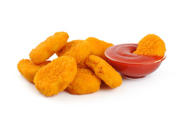 Nuggets, ketchup isolated on white background