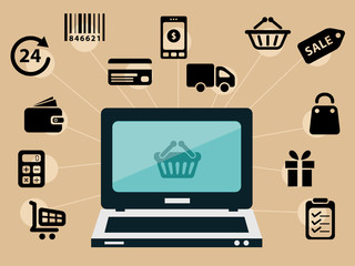 computer and e-shop icons