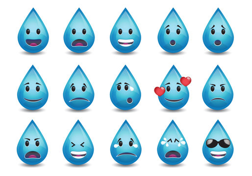 Set of Water Drops Icons: different emotions