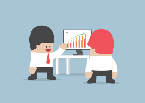 Businessman presentation growth chart on monitor