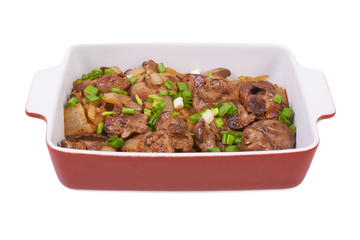 Fried chicken liver in a ceramic plate