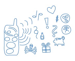 Cloud of cell phone communication line icons