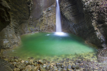 Kozjak waterfall (Slap Kozjak) in Kobarid, Julian Alps in Sloven