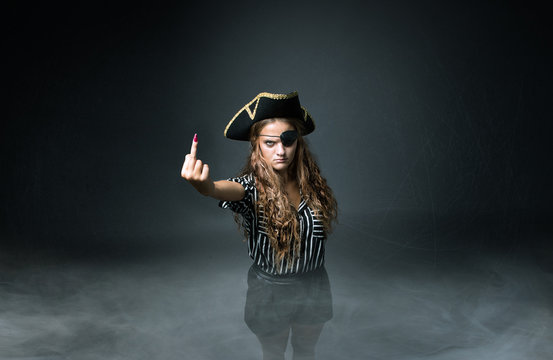 pirate showing rude middle finger