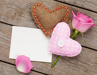 Valentines day blank greeting card or photo frame with handmaded