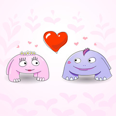 Two cute monsters in love with Big Heart between them