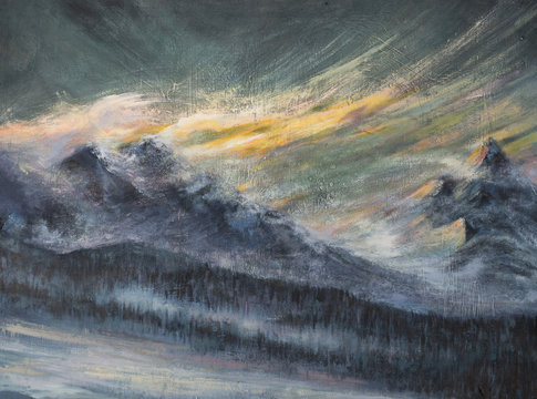 Mountains landscape acrylic painted