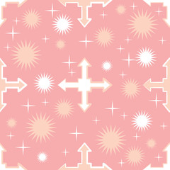 Flying arrow background. Seamless pattern with crosses. Pink