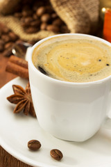 cup of coffee on wood