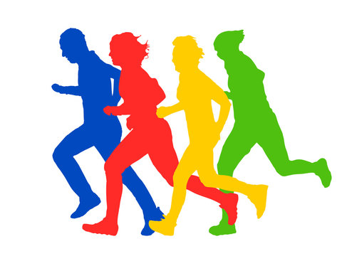 Group of runners silhouettes vector illustration