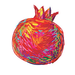 Art Pomegranate. Cute fresh red pomegranate illustration