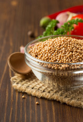 mustard spices on wood