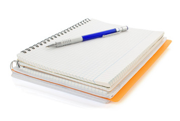 notebook and pencil isolated on white
