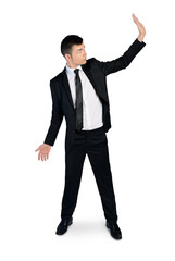 Business man push something