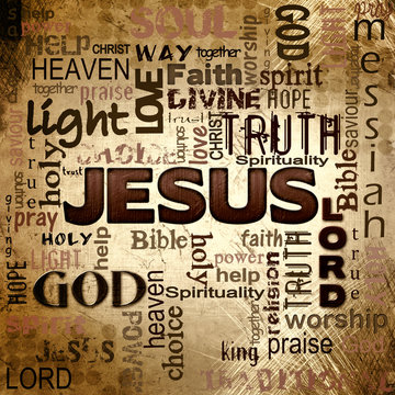 Jesus Word Cloud, Grunge Background