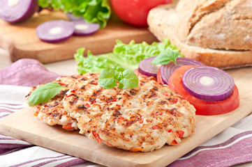 Chicken burgers grilled