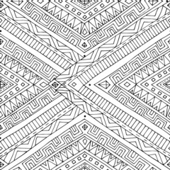 Seamless asian ethnic doodle black, white pattern.