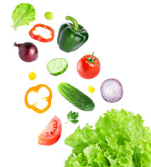 Falling fresh vegetables