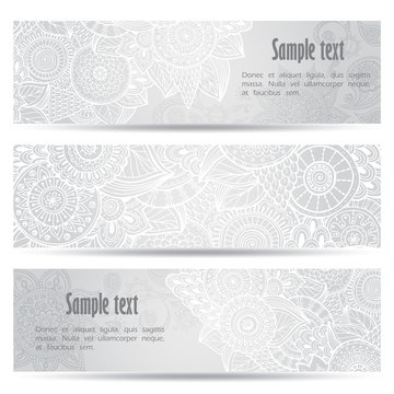 Abstract hand drawn ethnic pattern card set.