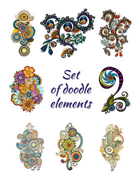 Set of Henna Paisley Mehndi Doodle Element.