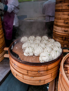shanghai dumplings Xiaolongbao on food market in Shanghai