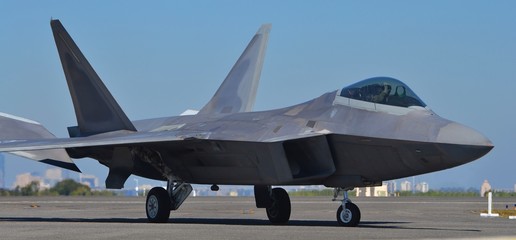 Fototapeta na wymiar F-22 Raptor Preparing for Takeoff