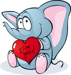 Cute elephant hold red heart - vector illustration