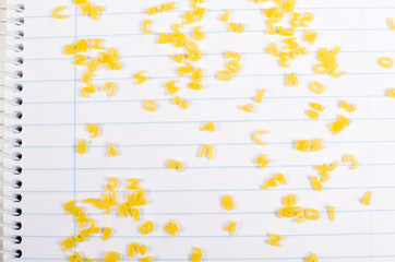 Notebook with pasta letters