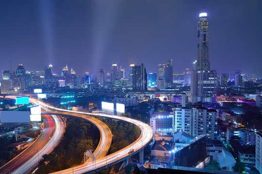 Scenic of Urban Expressway and Building at twilight in Bangkok,