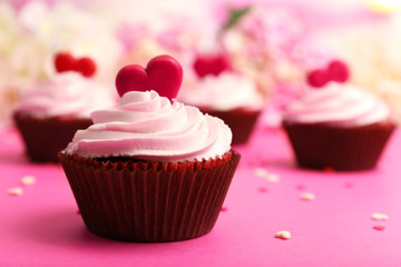 Delicious cupcake for Valentine Day close-up