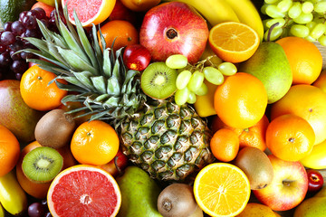 Assortment of exotic fruits close-up