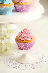 Delicious cupcakes on table  close-up