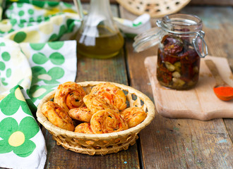 Cheese cookies with olives and sun-dried tomatoes