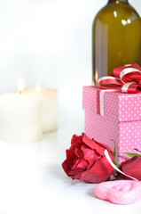 gift box with decoration things on white background. Valentines 
