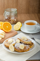 French toast to sweet, with banana sprinkled with sugar