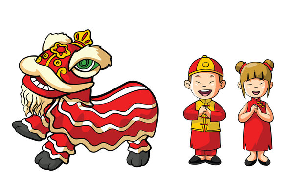 Chinesse Lion dance and Couple