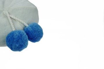 White Knitted Winter Wool Hat With Pom-Pom