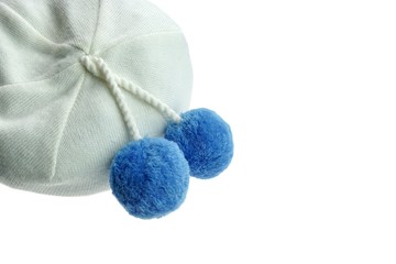 White Knitted Winter Wool Hat With Pom-Pom