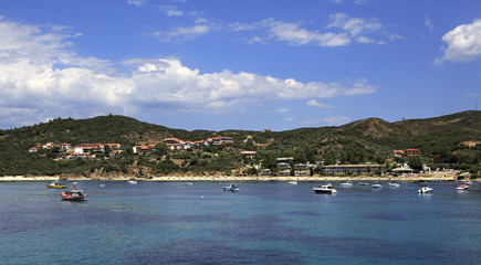 Fototapeta na wymiar Ouranoupoli on coast of Athos in Greece.