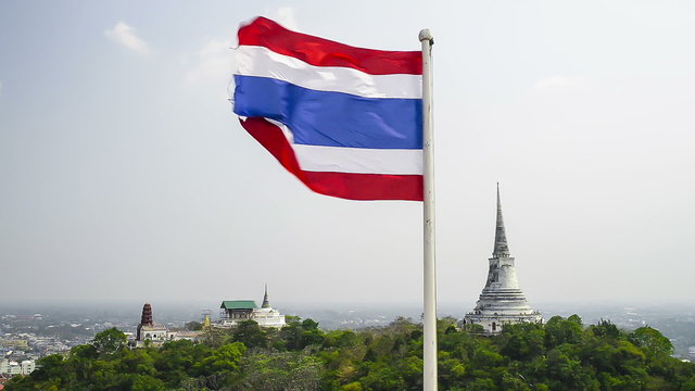 waving flag of Thailand at khao wang