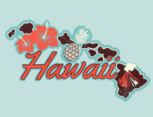 Naklejka premium Vector graphic T-shirt design of Hawaii in retro style