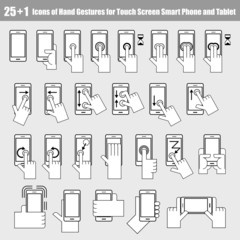 25+1 Icons of hand gestures for smart phone