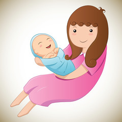 Mother and baby in her arms