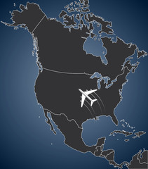 North America airline,map,flight