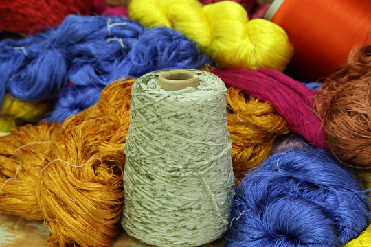 Colorful raw silk thread