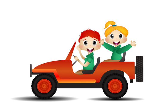 Children on a car vector for your design