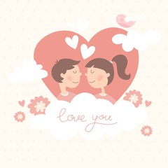 valentine lovers kiss card