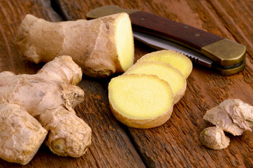 Ginger on Wood with Knife
