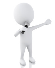 3d white man with Microphone. Isolated white background.